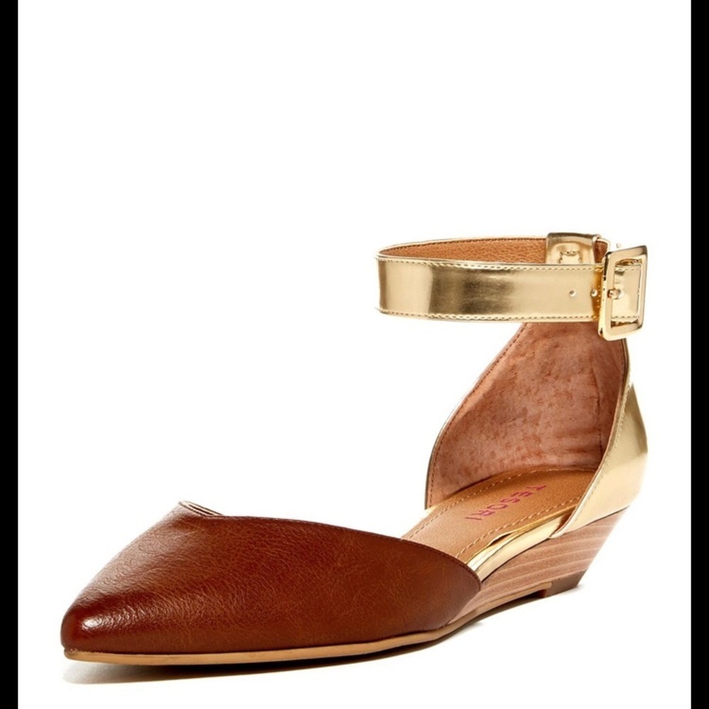 ✨3/$30✨ Tesori Annibell d'Orsay Gold & Brown Wedge Shoe | 7.5​